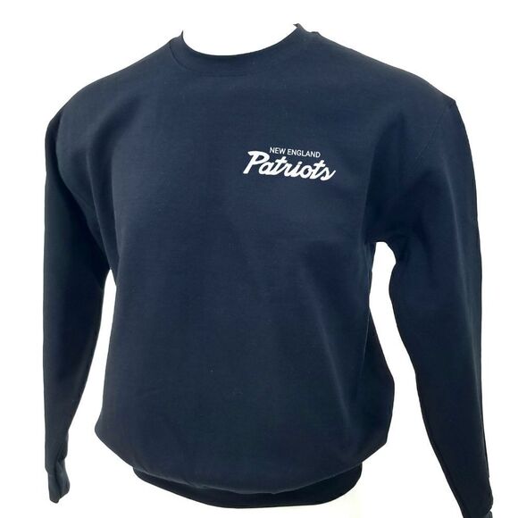 NEW ENGLAND PATRIOTS Double Script Retro Logo BLACK Pullover Crewneck Sweatshirt - Picture 3 of 5